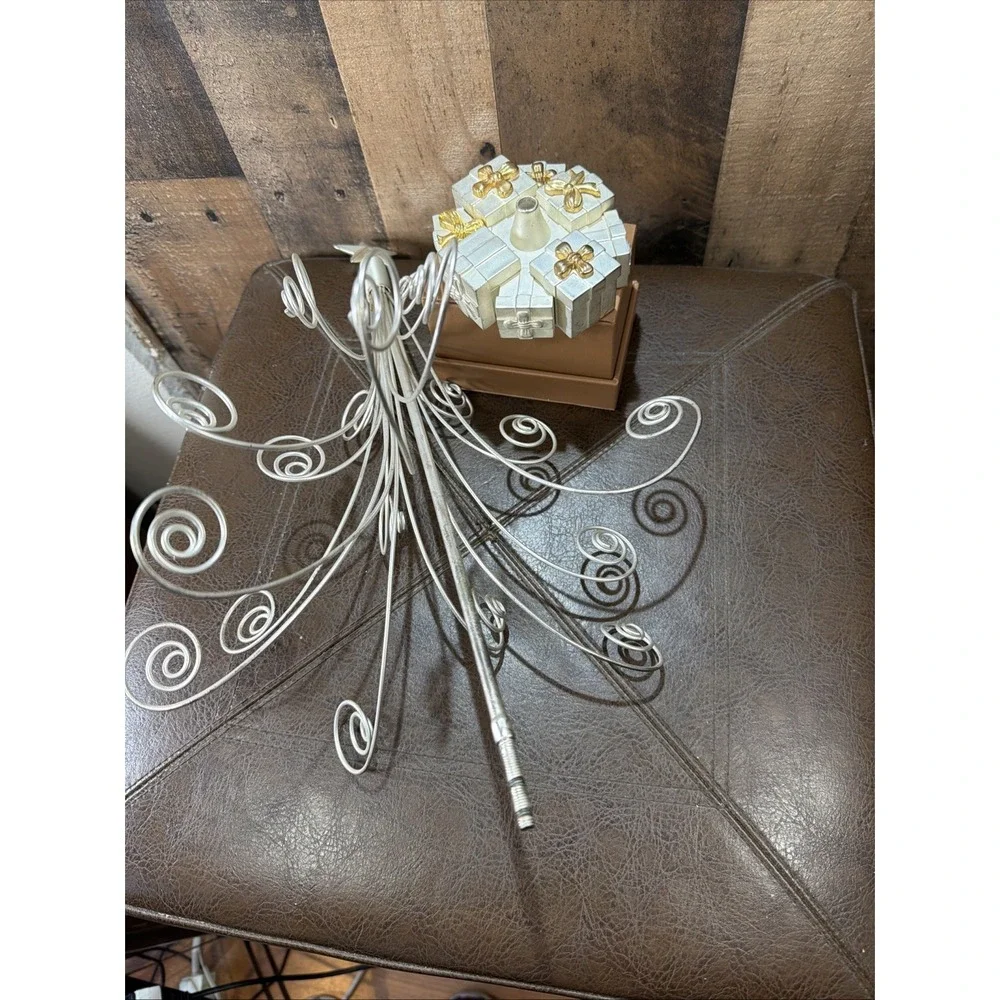 Godinger Silver Art Co Tabletop Wire Christmas Tree Ornament Display Stand Vtg
